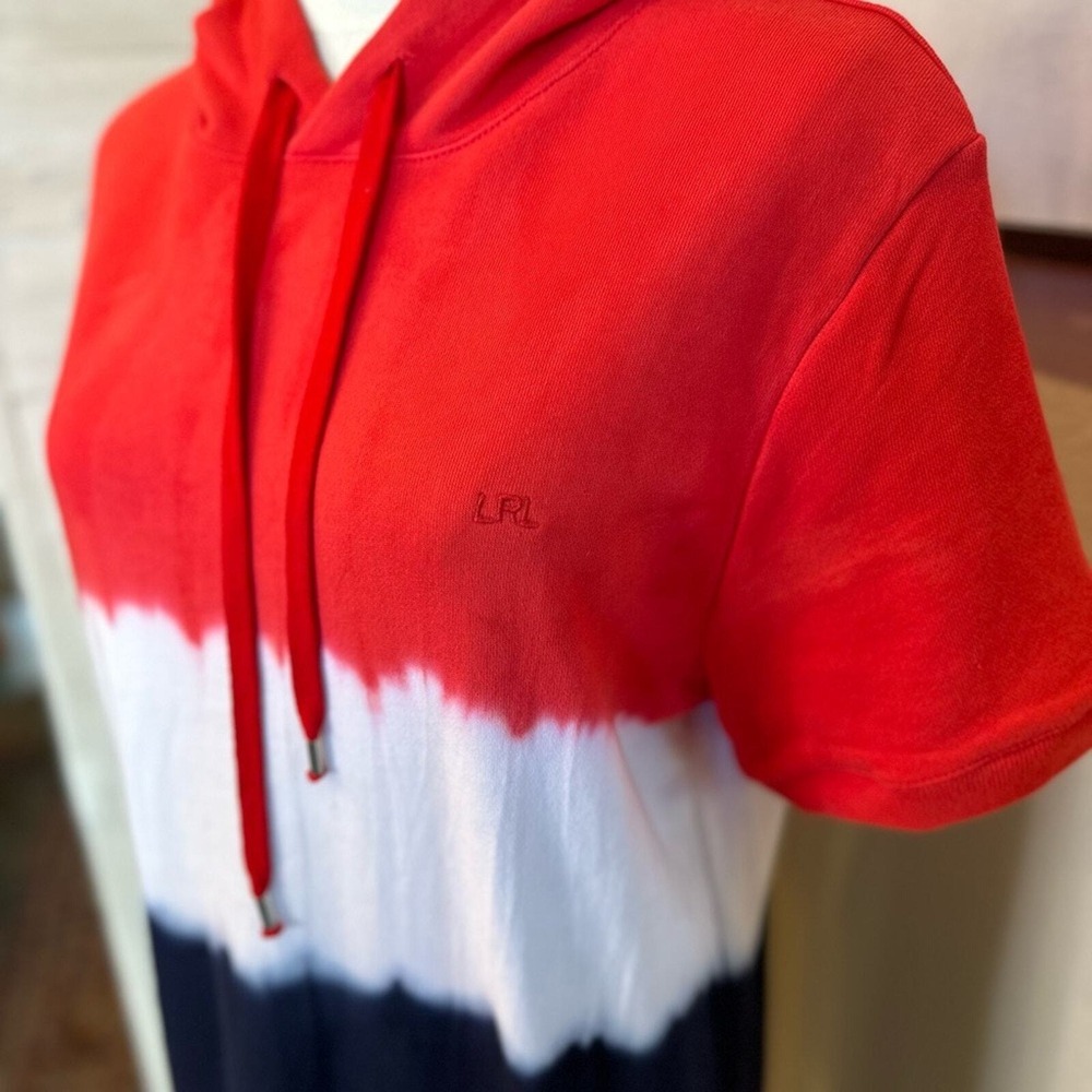 Lauren Ralph Lauren Hoodie Dress NWOT SZ LGE Red White Navy Blue Tie Dye Sporty - Picture 7 of 16